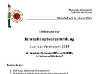 Sa, 25.01.25, 20:00 Uhr - Jahreshauptversammlung Musikkapelle