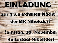 Sa 20.11 im Kultursaal Nikolsdorf