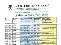 Müllkalender 2025 - Info Altkleiderentsorgung